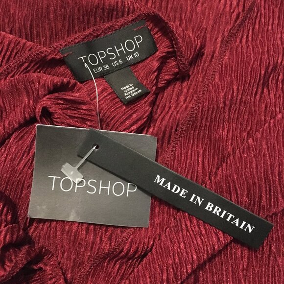 NWT Topshop Burgundy Doleman Sleeve Open Back Twist Crepe Top - Picture 8 of 15
